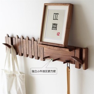 饰 收纳置物挂衣钩黑胡桃挂v衣架进门壁挂玄关排钩衣帽架收纳装