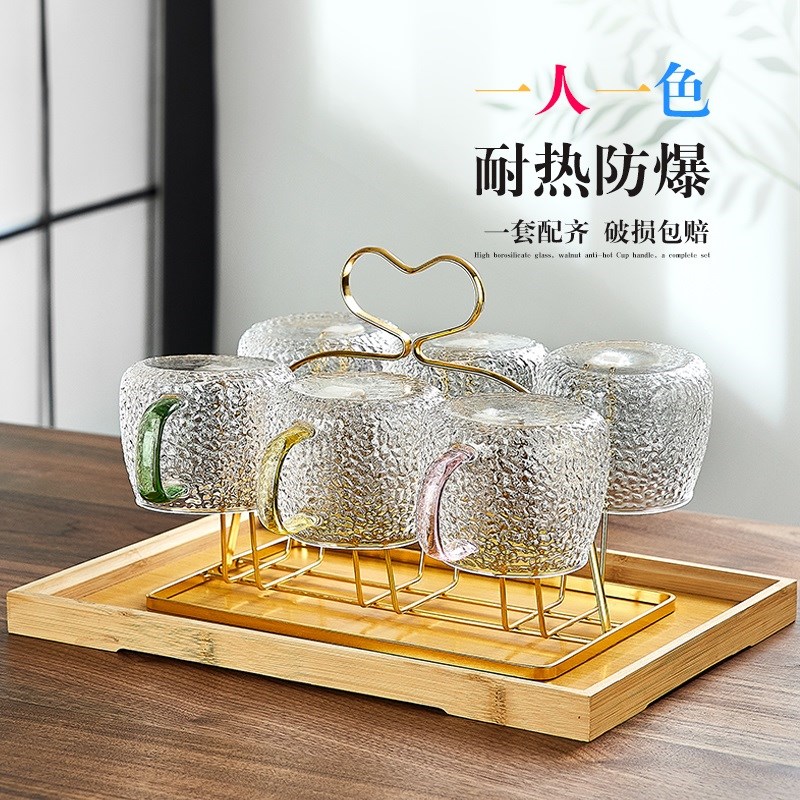 高级感轻奢玻璃杯家用客厅耐热水杯泡F茶杯牛奶杯喝水杯子套装待