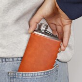 纯钛酒壶欧式 礼品酒壶纯钛扁酒 怀旧皮套q酒壶露营随身钛酒瓶男士