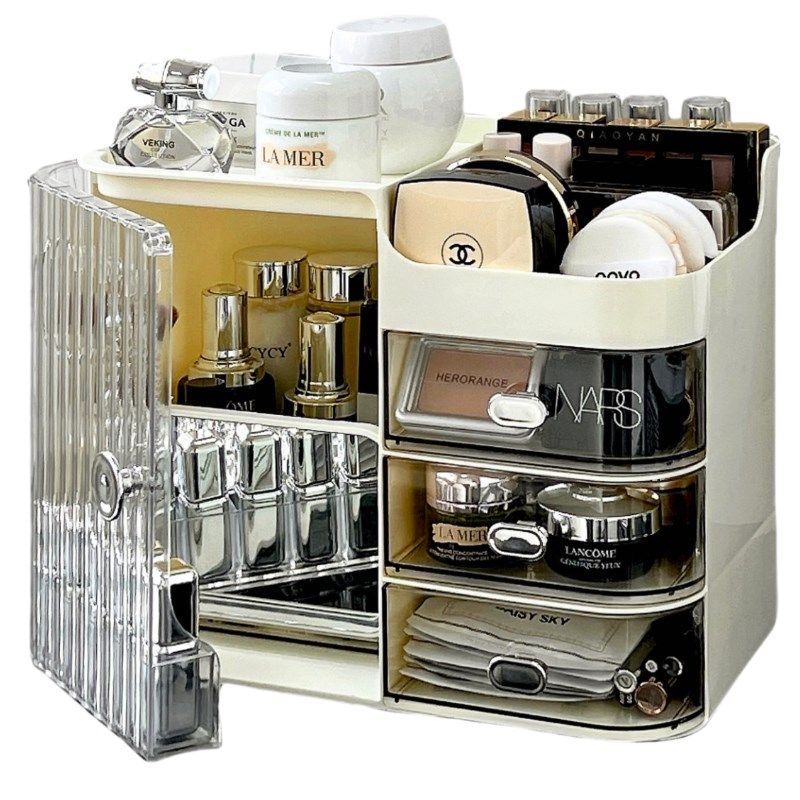 透明收纳盒c化妆品宿舍梳妆台桌面大容量口红香水粉扑护肤品置物,收纳整理,桌面收纳盒,淘宝优惠券,粉丝福利购,淘宝优惠卷