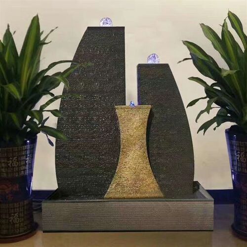 水幕墙流水屏风流水生财摆件工艺品摆件造景盆景石U材喷泉水幕屏