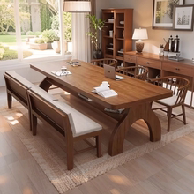 去客厅化实木书桌双层隔板写字桌家用学习办公桌浅胡桃色大板长桌