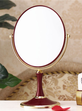 台式化妆镜子 大号双面台式镜欧式 时尚公主梳妆镜 红色结婚镜子