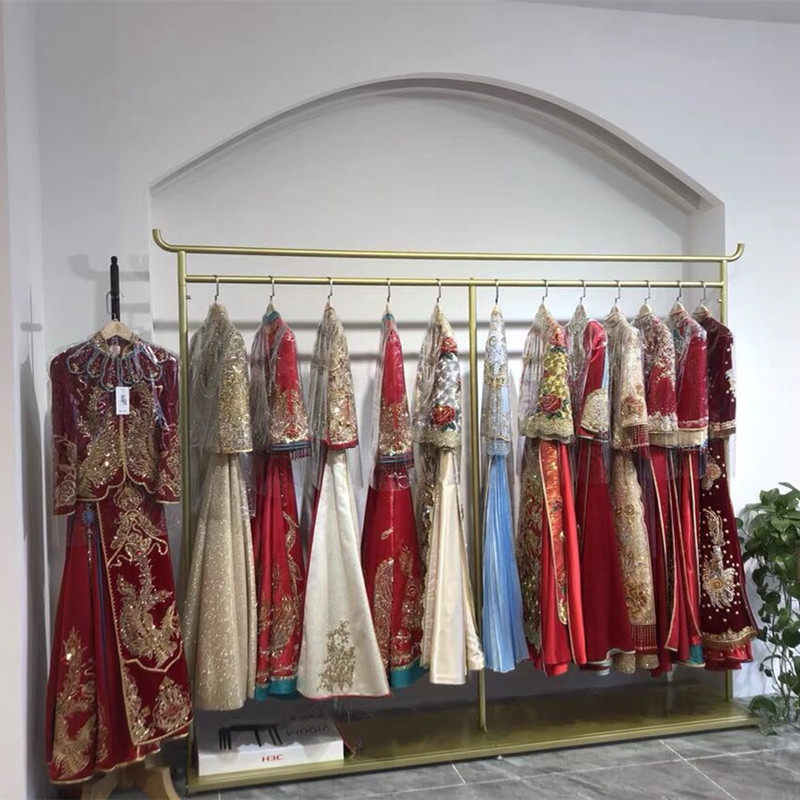 中式婚纱架子旗袍礼服展示架影楼工作室落地式拖尾挂衣架秀禾货架
