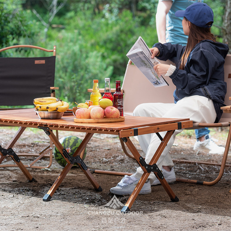 户外便携式蛋卷桌榉木桌椅套餐组合野餐旅游装Q备露营烧烤折叠桌