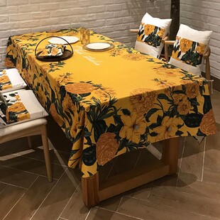 防水厚实黄色长i方形美式田园客厅家用茶几桌布桌旗餐桌布台布布