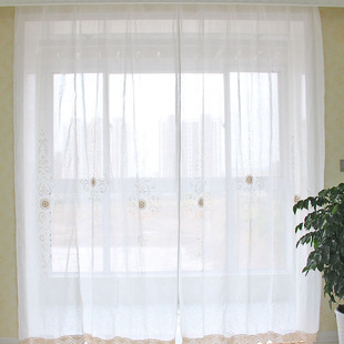 中式高档手工镂空竹节麻纱白纱A帘外贸成品窗帘美式乡村透光窗纱