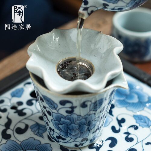 陶迷青花瓷茶漏缠枝莲复古茶滤网功夫茶具套装P配件家用茶叶过滤