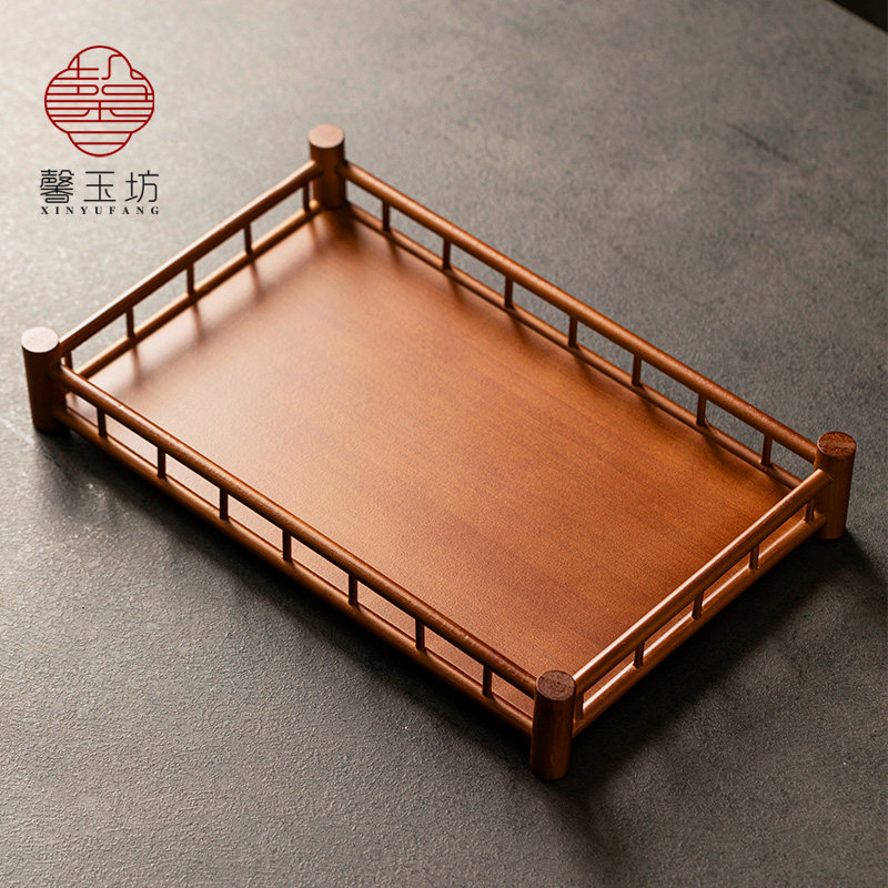 中式茶点盘高档茶具收纳层架竹制托盘复古置物架长方形Y茶盘干泡