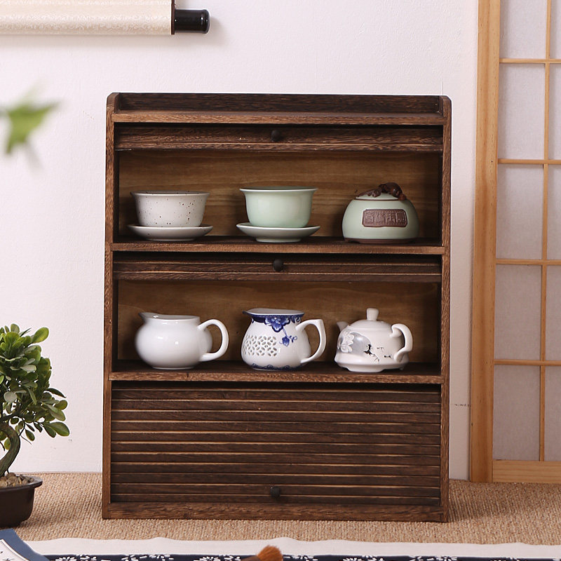 实木茶杯收纳架置物博古架茶壶架桌面防K尘茶具卷帘门收纳茶柜茶,餐饮具,茶道/零配,淘宝优惠券,粉丝福利购,淘宝优惠卷