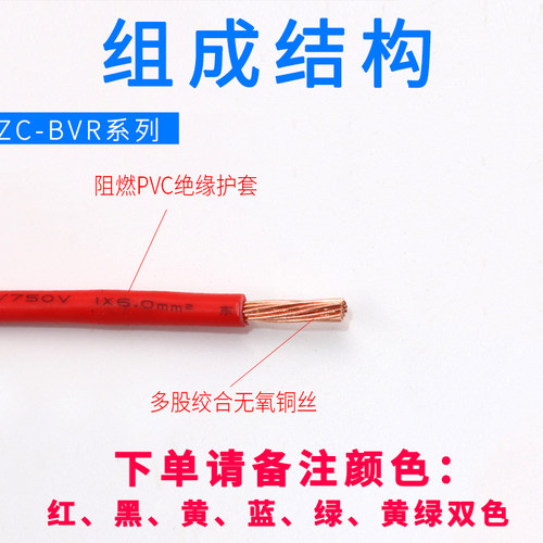国标纯铜阻燃电线ZC-BVR 1 1.5 2.F5 4 6平方家用装修照明主线足