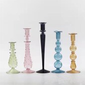 轻奢复古彩色玻璃烛台民宿家居烛光F晚餐烛台摆件欧式 桌面摆 法式