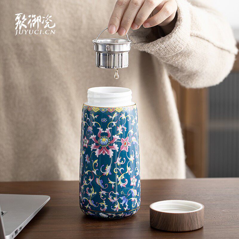 珐琅彩保温杯男 暖手水杯女 密封防漏H便携抑菌水杯礼品办公杯刻