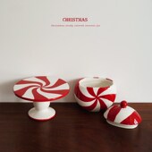 彩色圣诞节 饰 节日家居装 出口欧式 彩绘糖果色陶瓷高脚K盘糖果罐