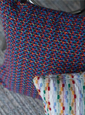 紫色编织绳艺客厅沙发抱枕靠枕床头靠背腰靠T方形可拆洗枕套