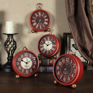 客厅桌面时钟摆件美式卧室创意闹钟复古台式O钟表小型家用座钟闹