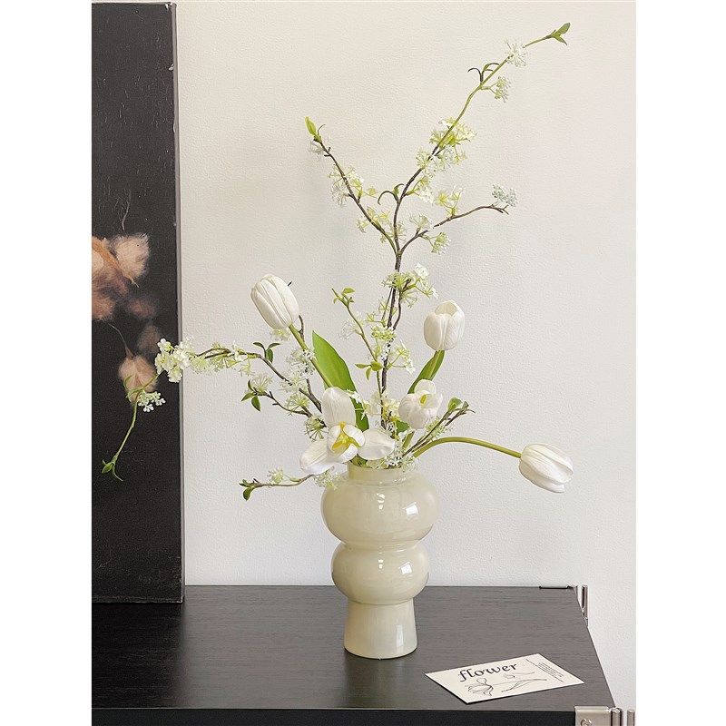 创意黄玉色奶e油甜筒玻璃花瓶郁金香专用水养客厅鲜花插花装饰摆,家居饰品,花瓶,淘宝优惠券,粉丝福利购,淘宝优惠卷