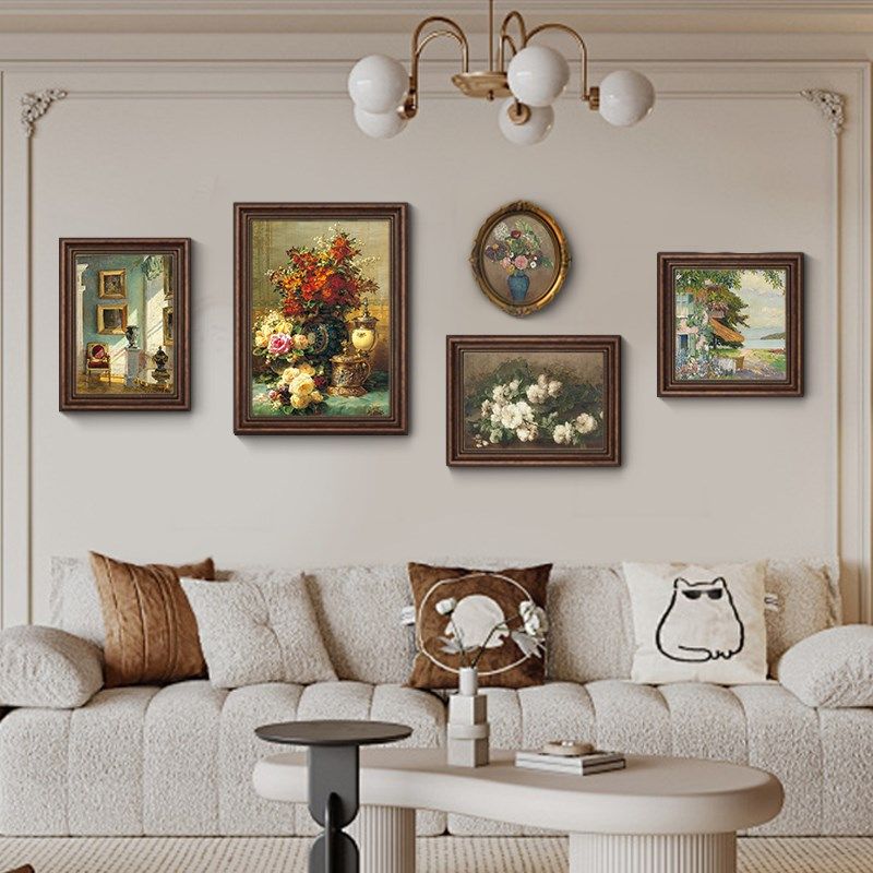 《榴花如火》美式客厅组合装饰画C复古沙发背景墙墙壁画肌理油画,家居饰品,现代装饰画,淘宝优惠券,粉丝福利购,淘宝优惠卷