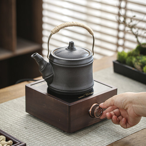 胡桃木黑晶炉煮茶器陶瓷提w梁壶家用户外木碳明火电热单壶煮茶炉