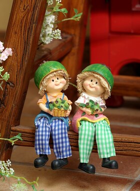 美式花园隔板阳台餐厅摆台石榴吊脚情侣娃娃礼物树脂Y家居装饰摆