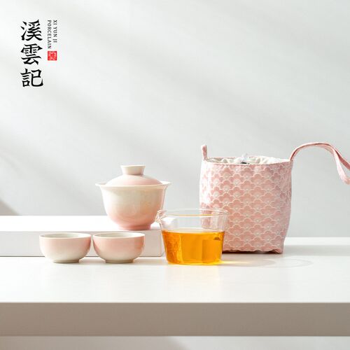 大鱼美器 桃花片j泡茶碗 陶瓷盖碗女士茶具粉色泡茶器小号薄胎茶