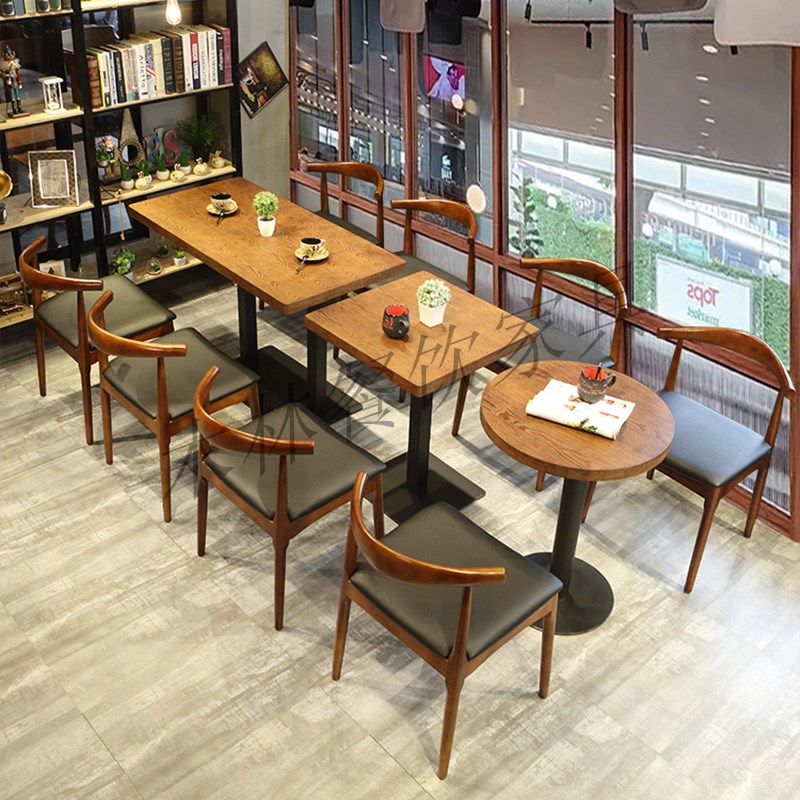 甜品店奶茶店餐饮店饭p店主题咖啡厅西餐厅小吃店实木桌椅组合方