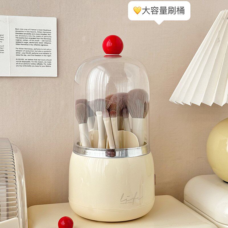 旋转化妆刷收纳筒高级梳妆台桌z面口红化妆品收纳盒防尘有盖笔筒