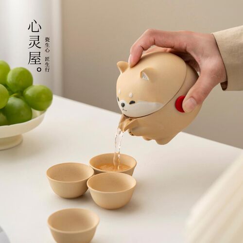 旅行茶具柴犬套装便n携式快客杯个人专用随身包户外功夫茶杯泡茶