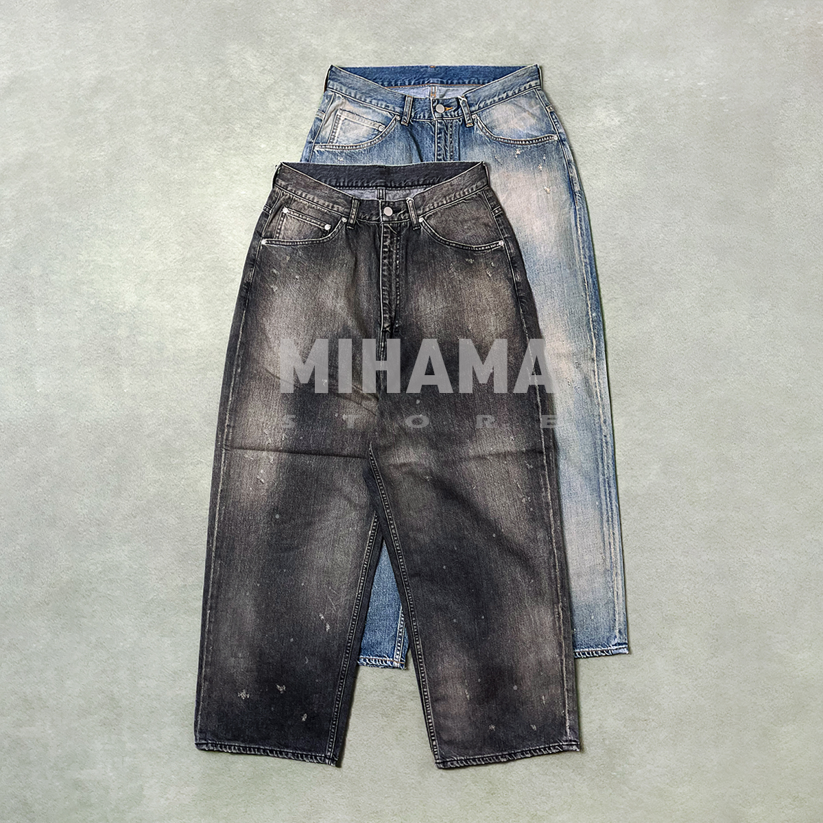 ANCELLM日系做旧水洗休闲牛仔裤