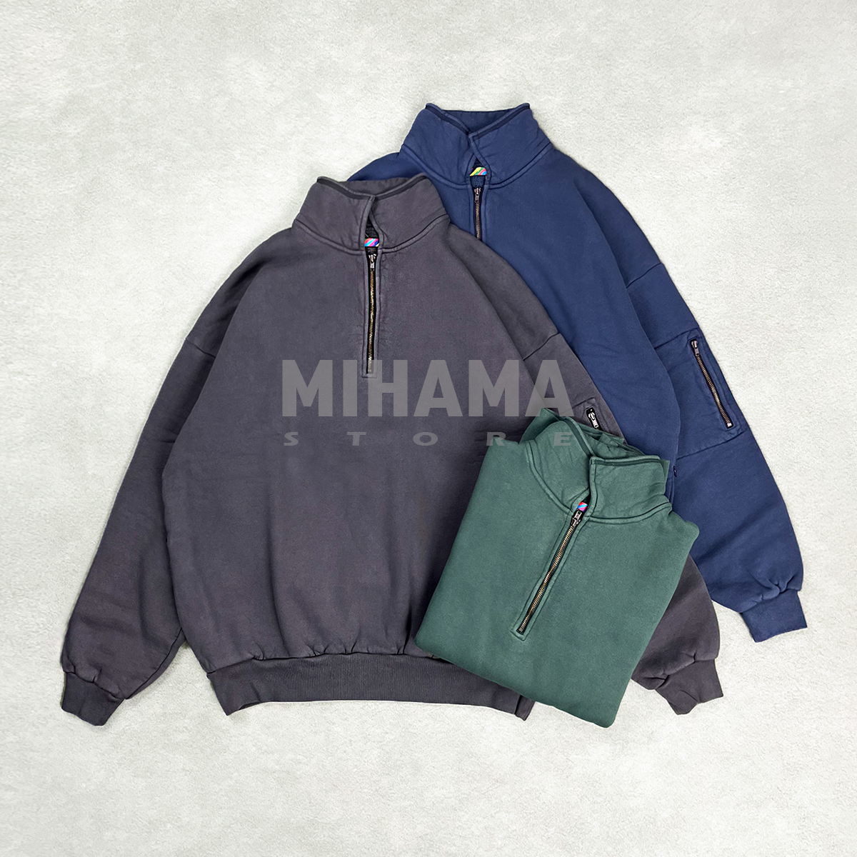 is-ness宽松廓形半拉链套头卫衣