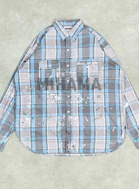 现货 BOWWOW PAINTERS PAINT STAINED FLANNEL SHIRT油漆格纹衬衫