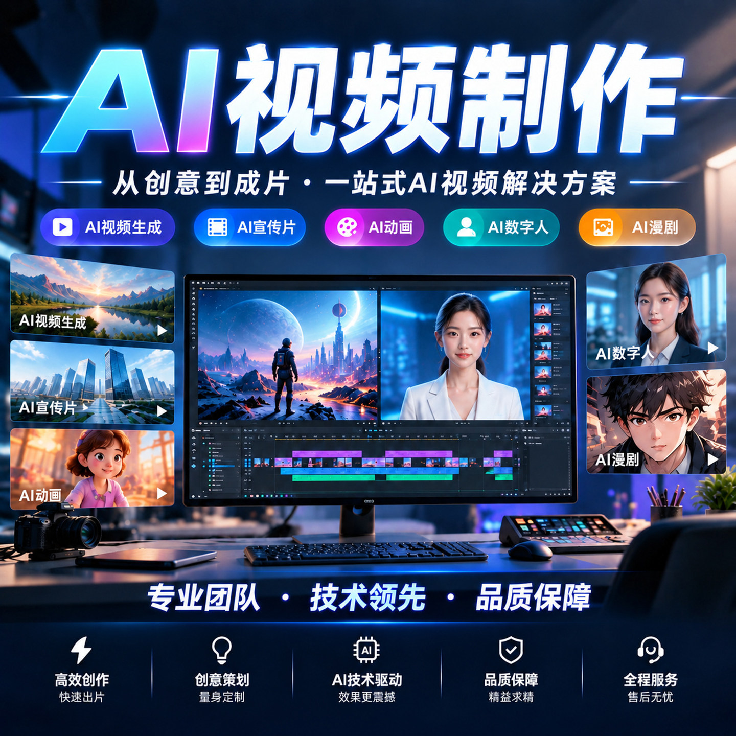 ai视频制作生成MV企业宣传片短剧动画数字人广告产品拍摄动漫定制图片