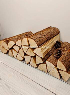 木柴装饰民宿店铺搭配美式原木摆件橱窗背景陈列壁炉木材柴火摆件