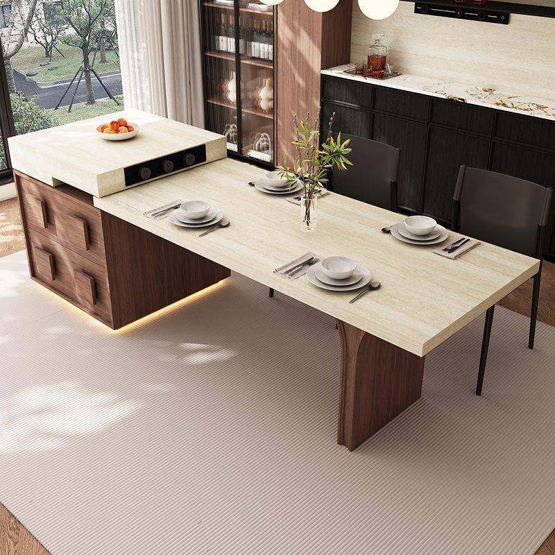 中古风中岛台餐桌一体家用可伸缩岩板厨房餐厅现代中小户型导台,商业/办公家具,餐桌椅系列,淘宝优惠券,粉丝福利购,淘宝优惠卷