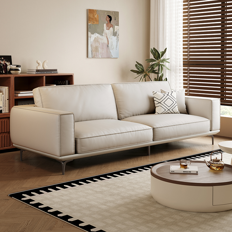 法式奶油风真皮沙发客厅