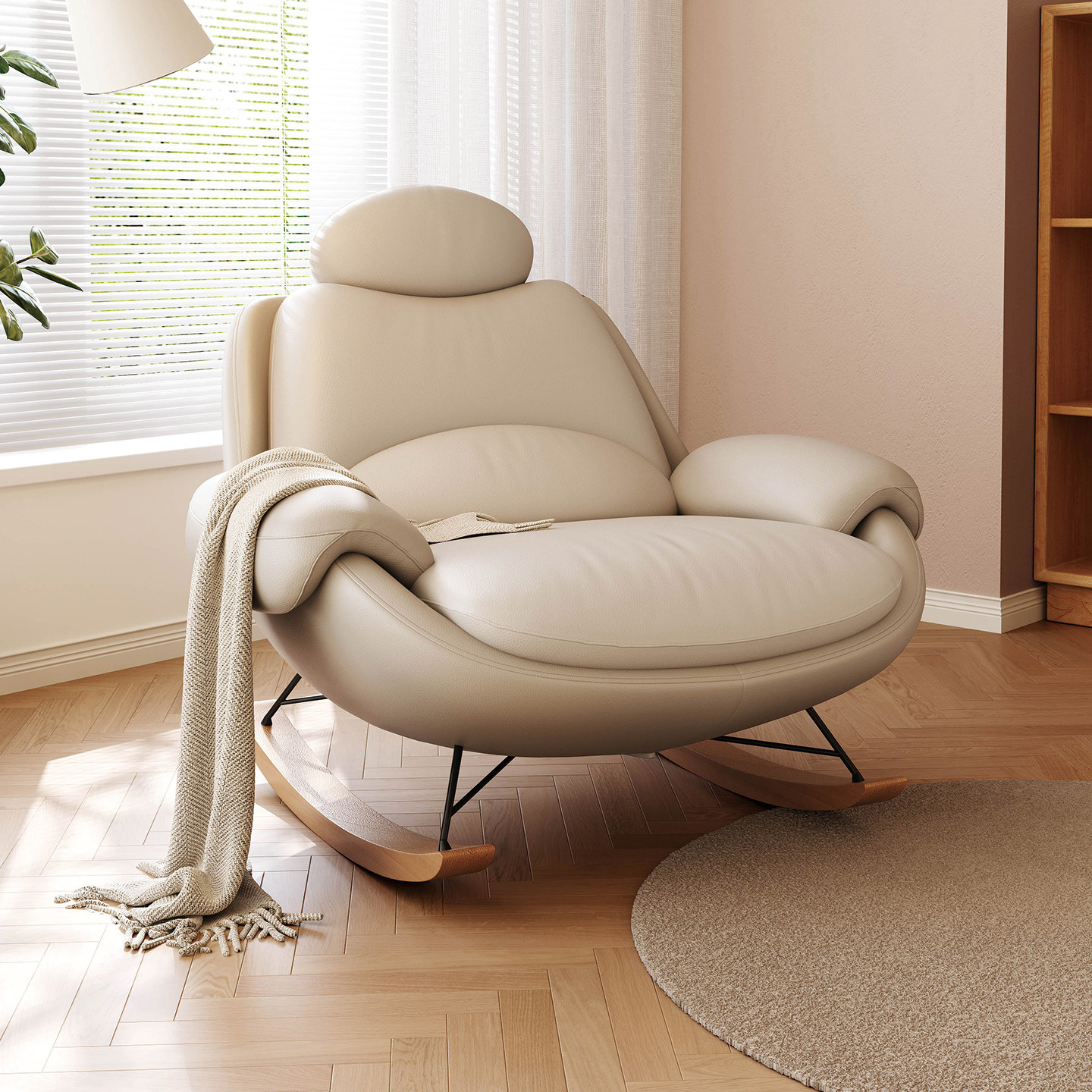 现代极简约真皮沙发摇摇椅客厅阳台小户型头层牛皮实木单人位新款