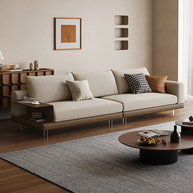 法式奶油风可拆洗棉麻皮布艺沙发