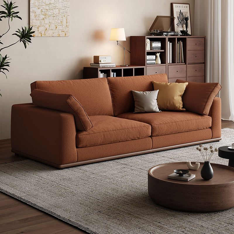 复古风焦糖色可拆洗棉麻布艺沙发