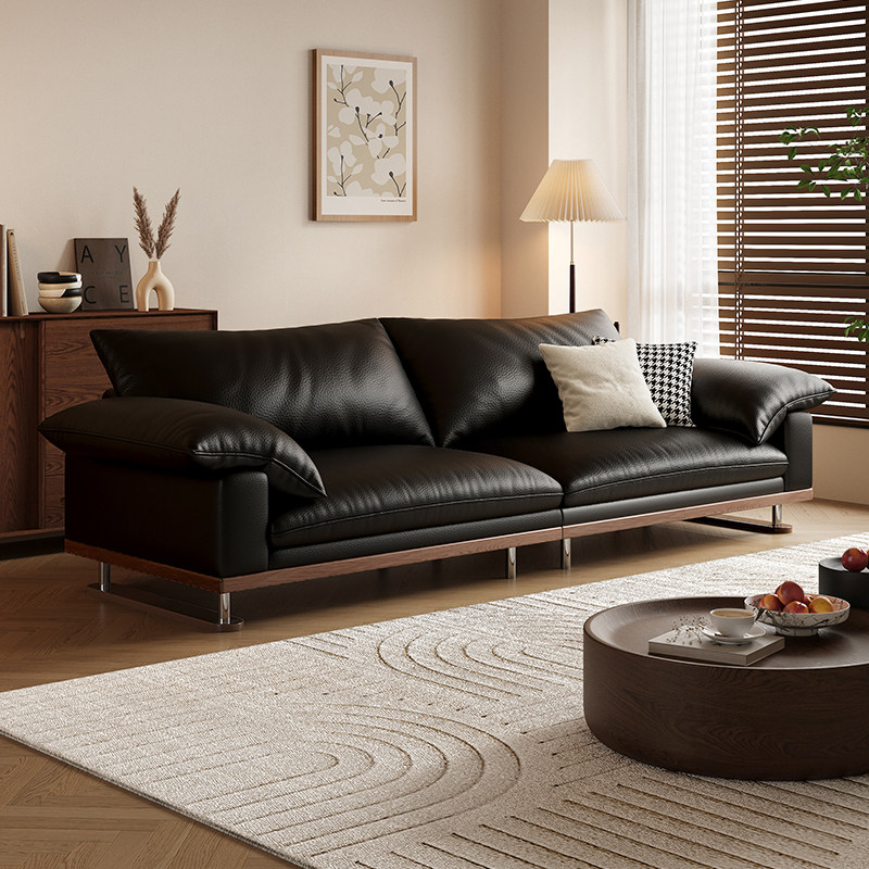 法式复古风黑色头层真皮沙发客厅小户型日式实木皮艺沙发直排新款