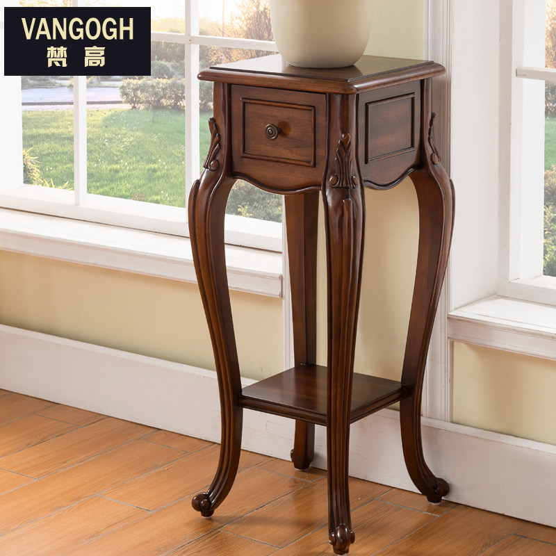 欧式全实木花架客厅绿箩置物架高档美式落地花架室内花盆架子原木