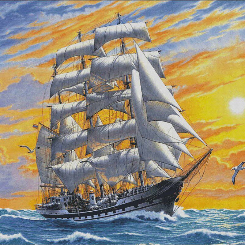 迎着朝阳的帆船 新款十字绣套件 客厅卧室 精准印花 棉线