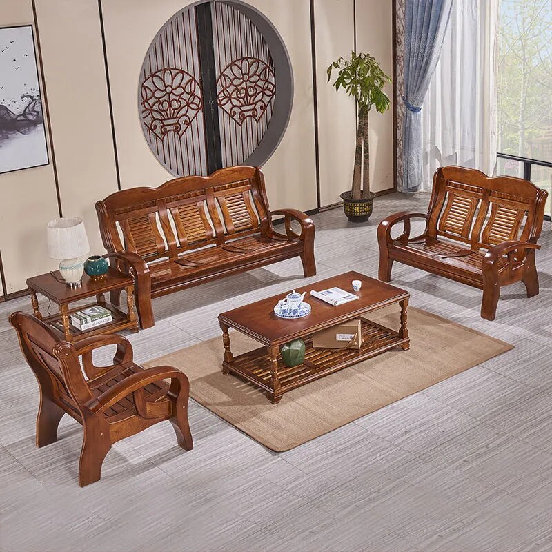 中式实木沙发客厅组合小户型长椅简约全木质办公凉椅子单人三人位
