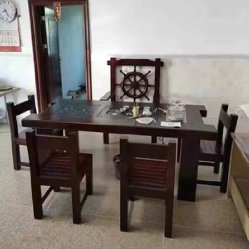 老船木茶桌全实木板桌简约餐桌椅家用功夫大板桌家具干泡办公室
