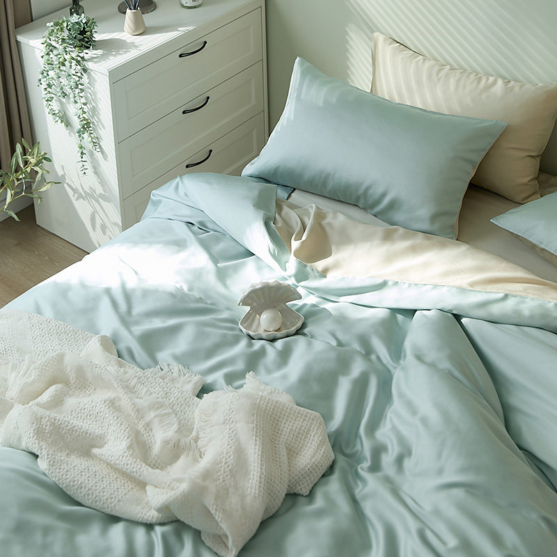 简约60支天丝四件套夏季纯色冰丝床单床笠丝滑裸睡被套床上三件套