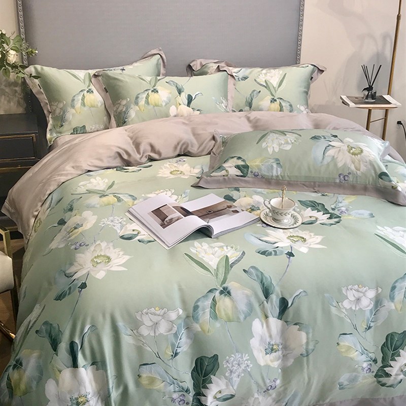 美式田园印花60支双面天丝四件套夏季凉感冰丝床单床笠款床上用品