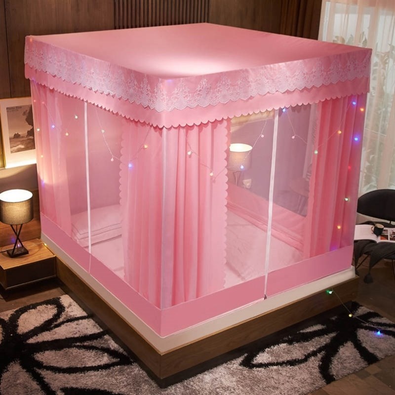 落地1.5m方顶宫廷宝宝全封闭公主风遮光三开门家用蚊帐床帘一体式