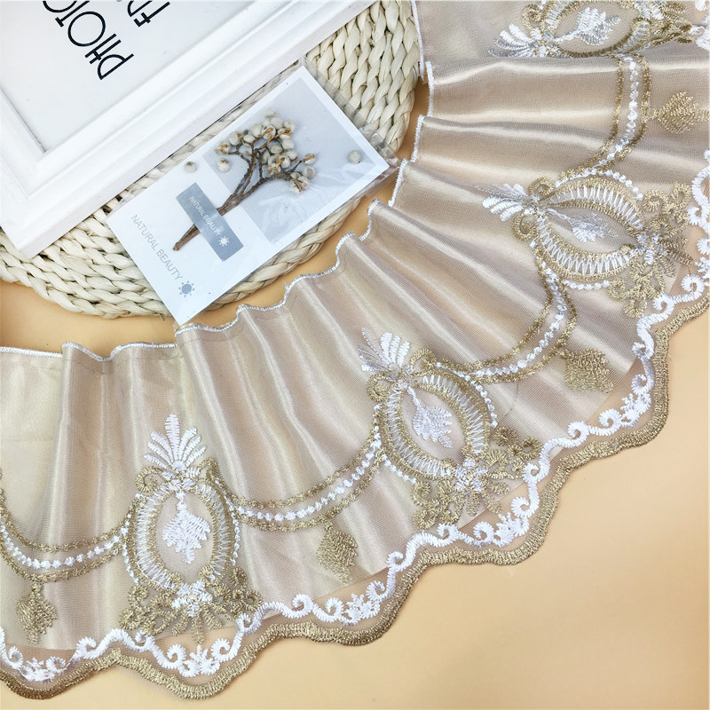 17cm带衬布沙发垫装饰蕾丝花边网纱刺绣裙边桌边床边辅料窗帘底边