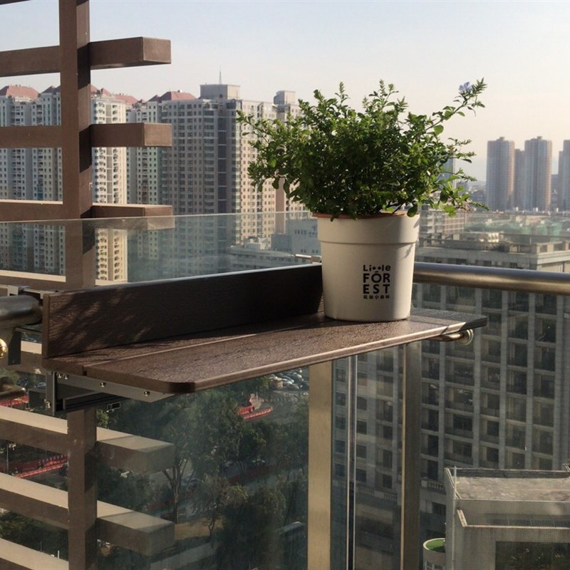 家用小户型 多功能实木悬挂茶桌 阳台栏杆挂桌吧台 休闲 折叠升降