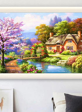 大格十字绣棉线绣精准印花十字绣风景小屋客厅卧室手工刺绣全满绣