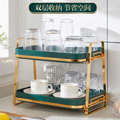 水杯收纳置物架子家用客厅放茶杯玻璃沥水双层咖啡杯托盘餐桌面架